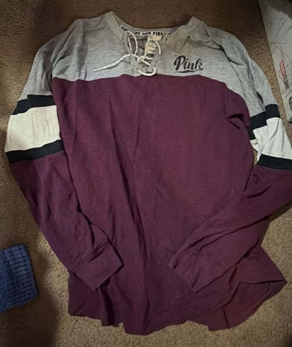 PINK Victoria's Secret Long Sleeve Lace-Up Shirt Size XS Gray Maroon